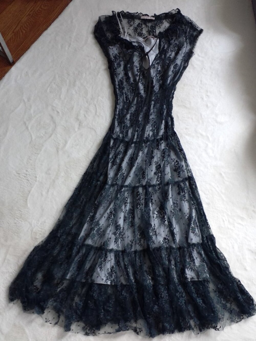 REBECCA TAYLOR TEAL BLUE LACE MAXI DRESS SIZE S/M
